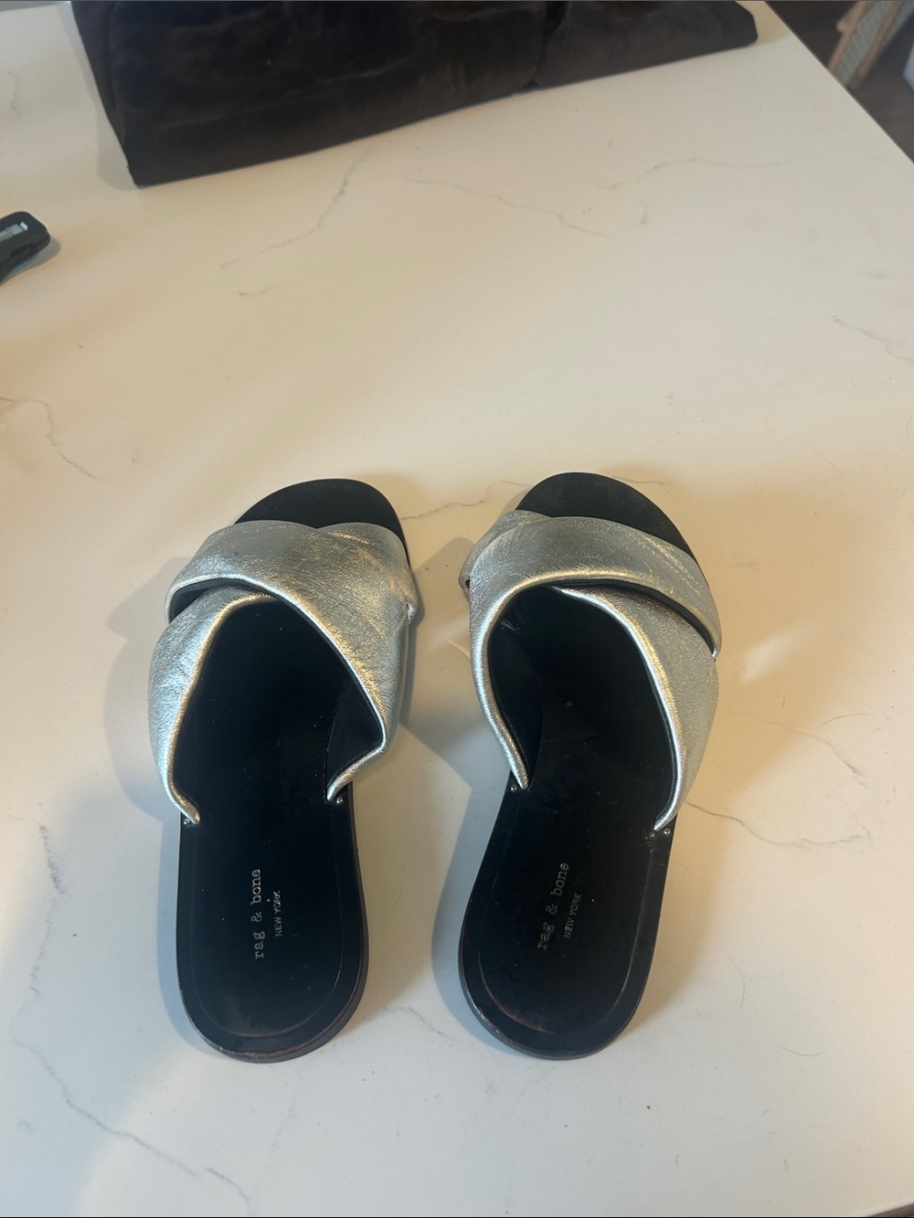Silver Crisscross Slide Sandals - Rag & Bone